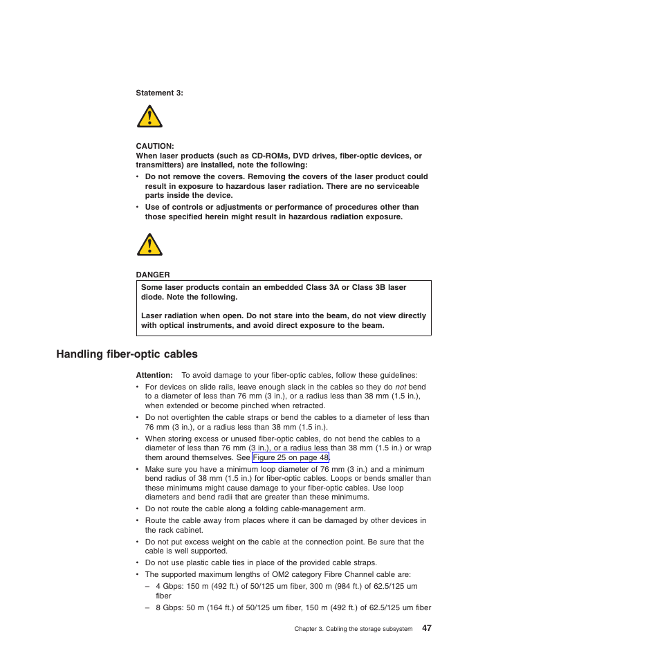 Handling fiber-optic cables | IBM System Storage Subsystem DS5020 User Manual | Page 77 / 250