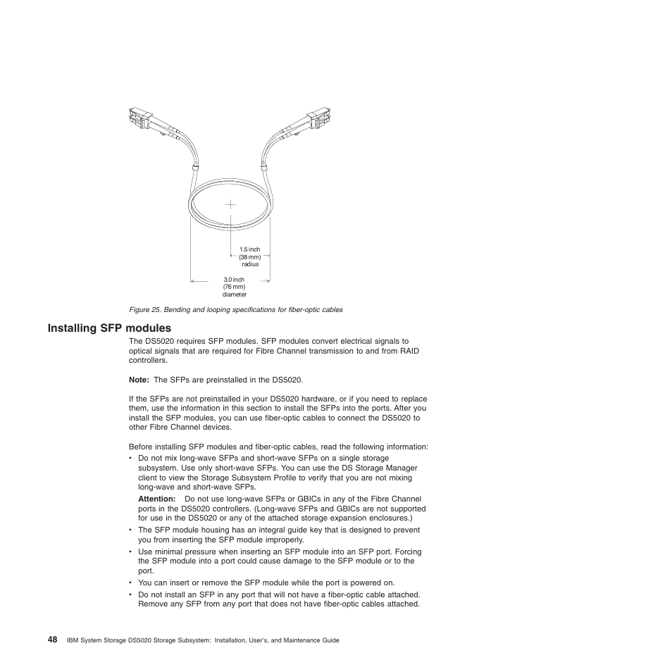 Installing sfp modules | IBM System Storage Subsystem DS5020 User Manual | Page 78 / 250
