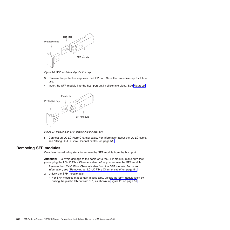 Removing sfp modules, Figure 26 on | IBM System Storage Subsystem DS5020 User Manual | Page 80 / 250