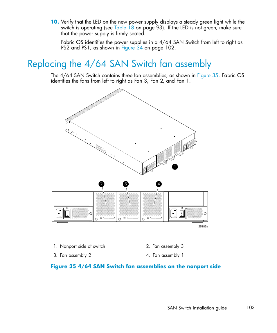Replacing the 4/64 san switch fan assembly | IBM AA-RWF3A-TE User Manual | Page 103 / 159