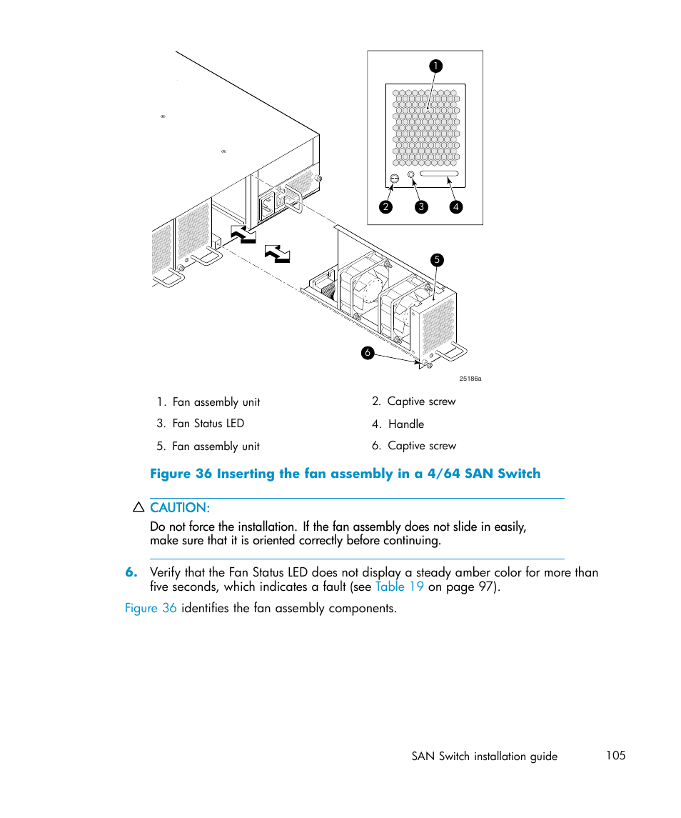 36 inserting the fan assembly in a 4/64 san switch | IBM AA-RWF3A-TE User Manual | Page 105 / 159