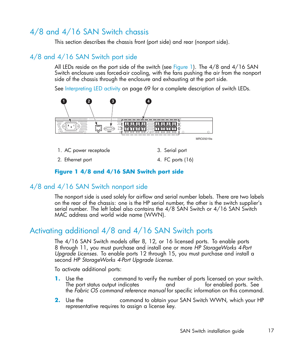 4/8 and 4/16 san switch chassis, 4/8 and 4/16 san switch port side, 4/8 and 4/16 san switch nonport side | 1 4/8 and 4/16 san switch port side | IBM AA-RWF3A-TE User Manual | Page 17 / 159
