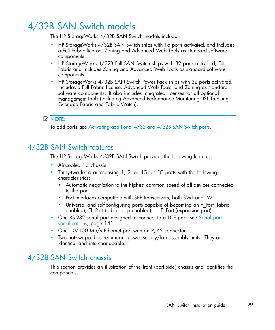 4/32b san switch models, 4/32b san switch features, 4/32b san switch chassis | IBM AA-RWF3A-TE User Manual | Page 29 / 159