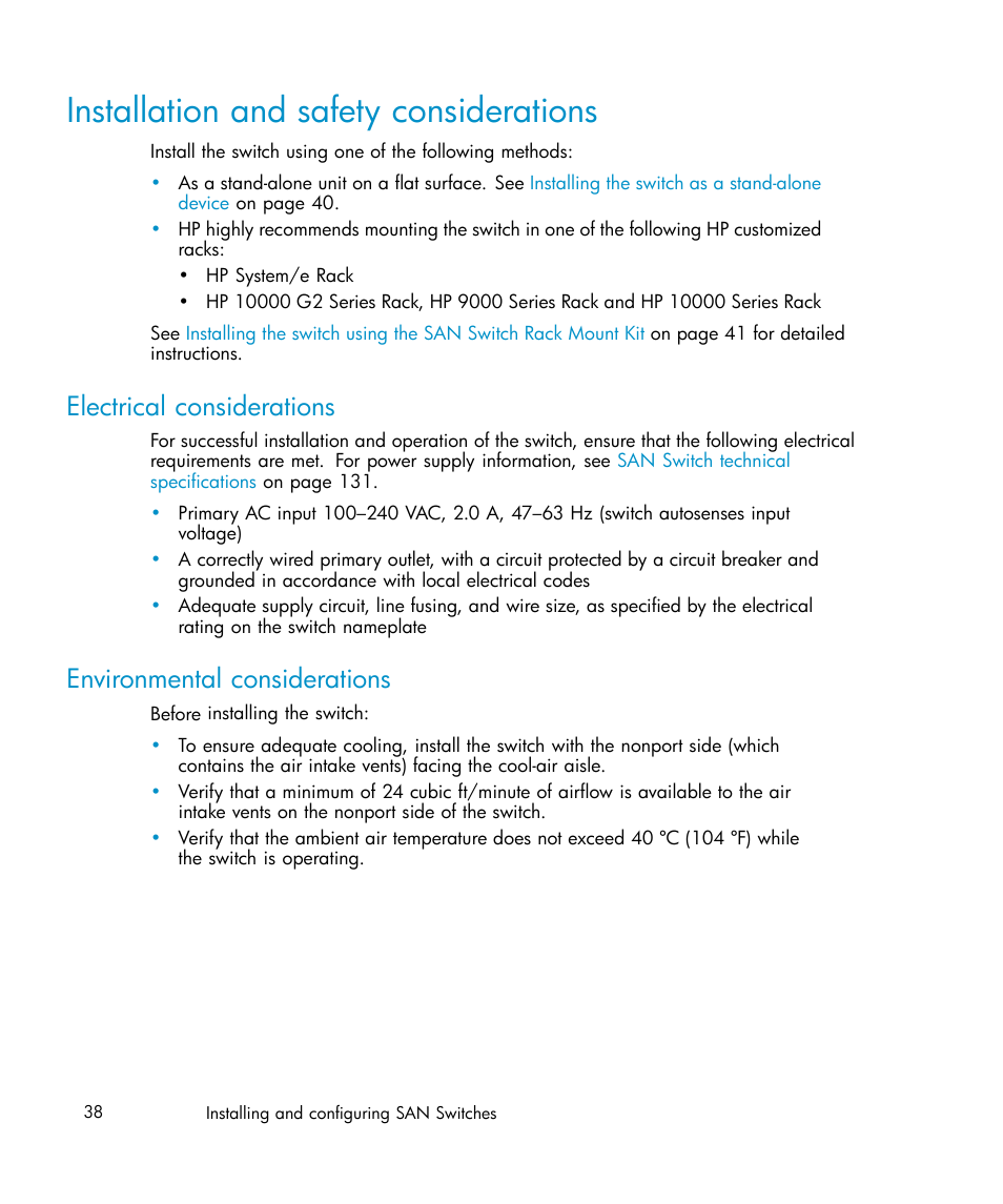 Installation and safety considerations, Electrical considerations, Environmental considerations | IBM AA-RWF3A-TE User Manual | Page 38 / 159