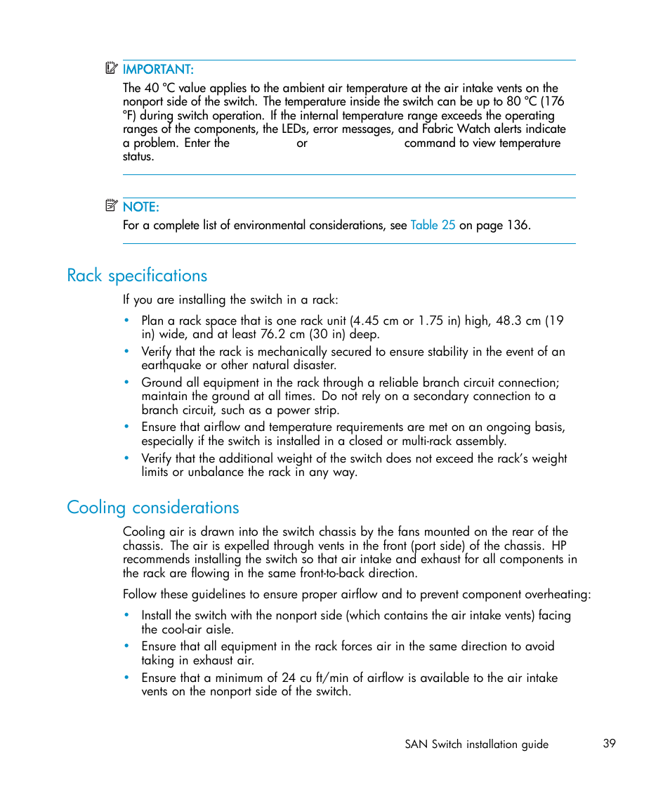 Rack specifications, Cooling considerations | IBM AA-RWF3A-TE User Manual | Page 39 / 159