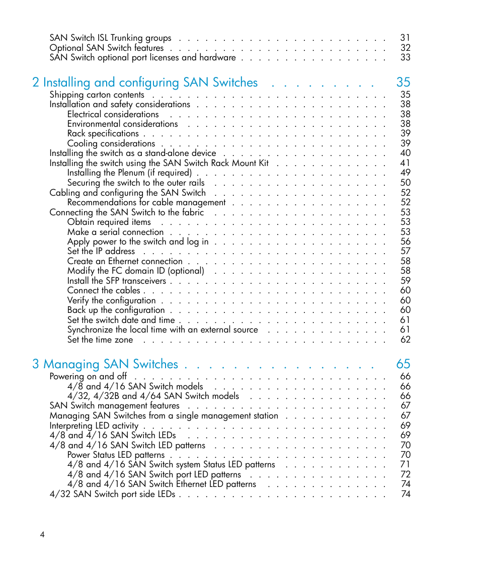 2 installing and configuring san switches, 3 managing san switches | IBM AA-RWF3A-TE User Manual | Page 4 / 159