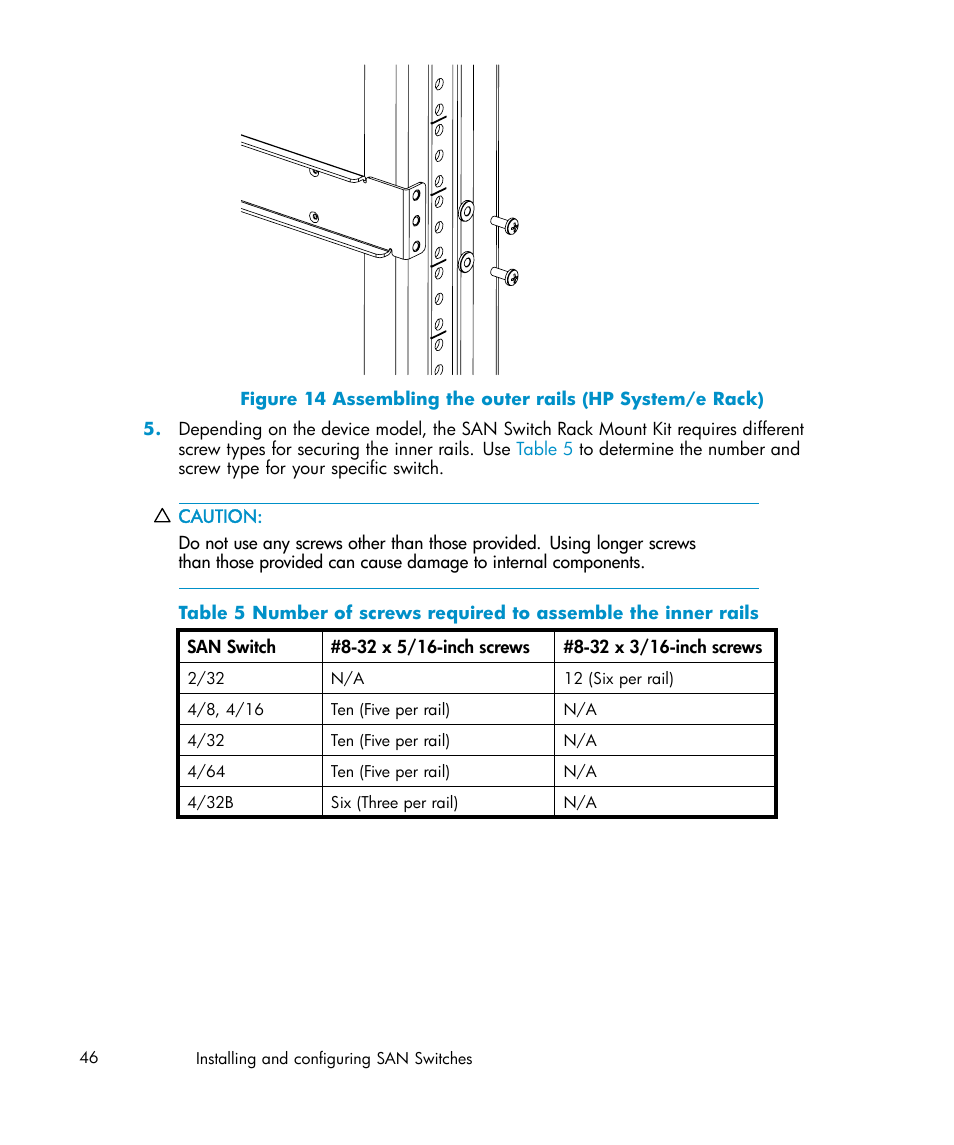 14 assembling the outer rails (hp system/e rack), Figure 14 | IBM AA-RWF3A-TE User Manual | Page 46 / 159