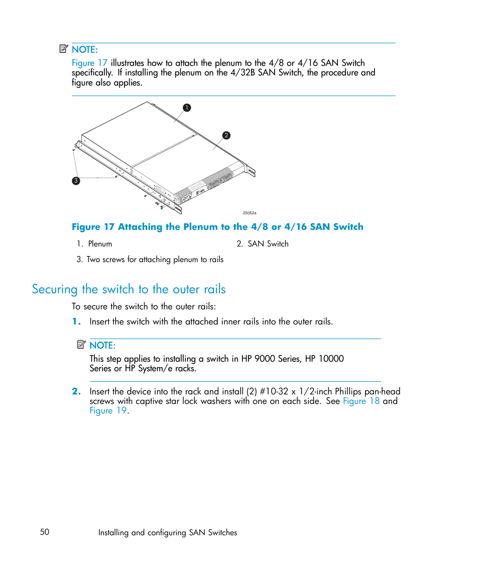 Securing the switch to the outer rails, Securing the switch to the, Outer rails | IBM AA-RWF3A-TE User Manual | Page 50 / 159