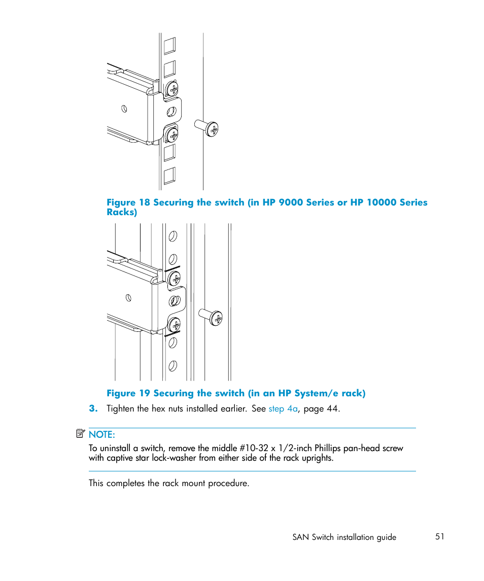 19 securing the switch (in an hp system/e rack), Figure 18, Figure 19 | IBM AA-RWF3A-TE User Manual | Page 51 / 159