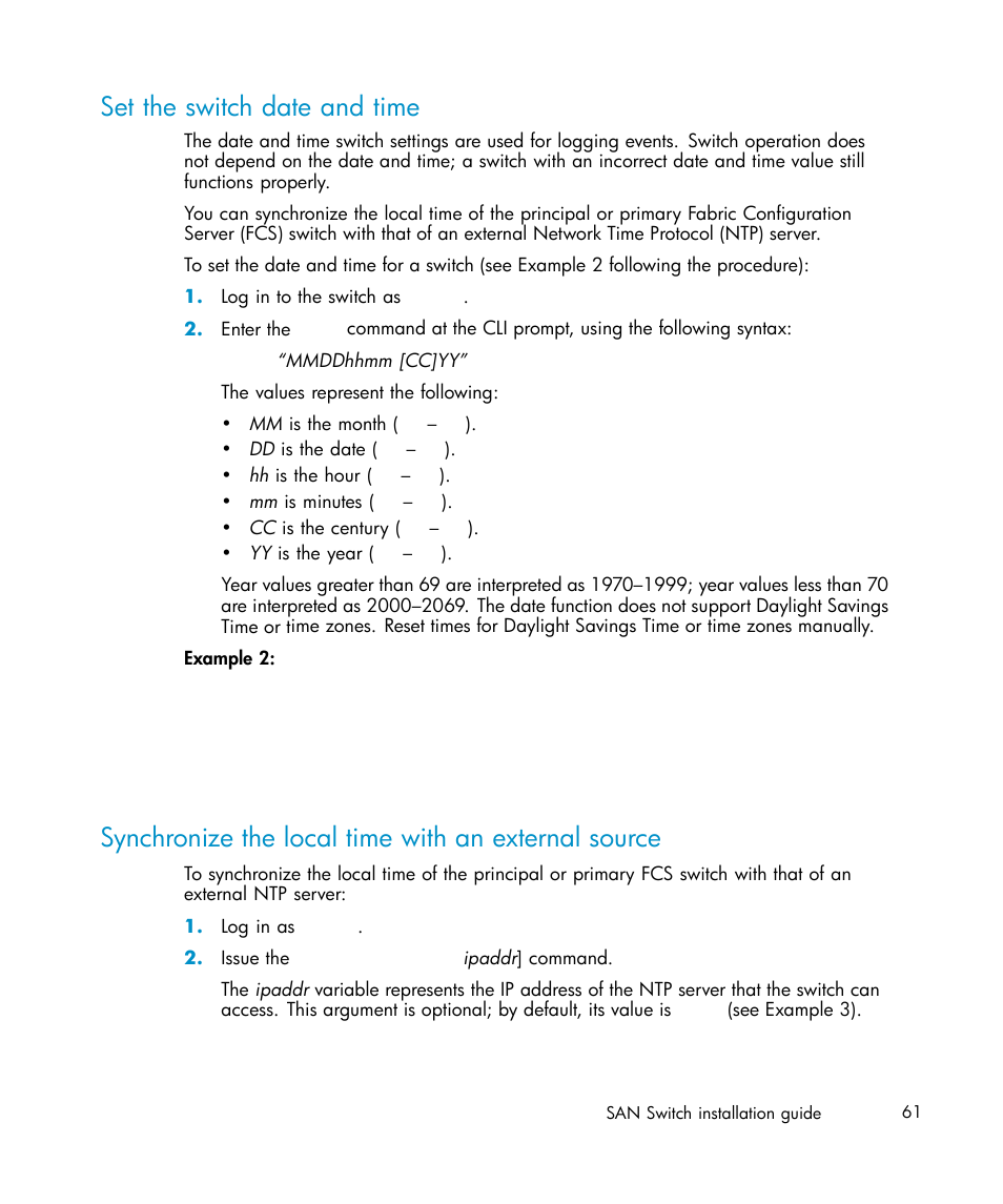 Set the switch date and time, Synchronize the local time with an external source | IBM AA-RWF3A-TE User Manual | Page 61 / 159