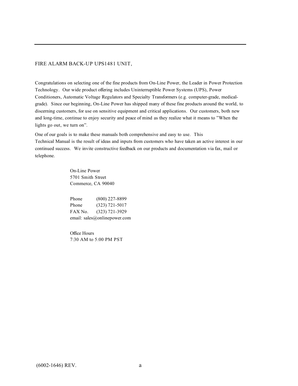 Online power | IBM Fire Alarm Back-up UPS1481 UNIT User Manual | Page 2 / 50
