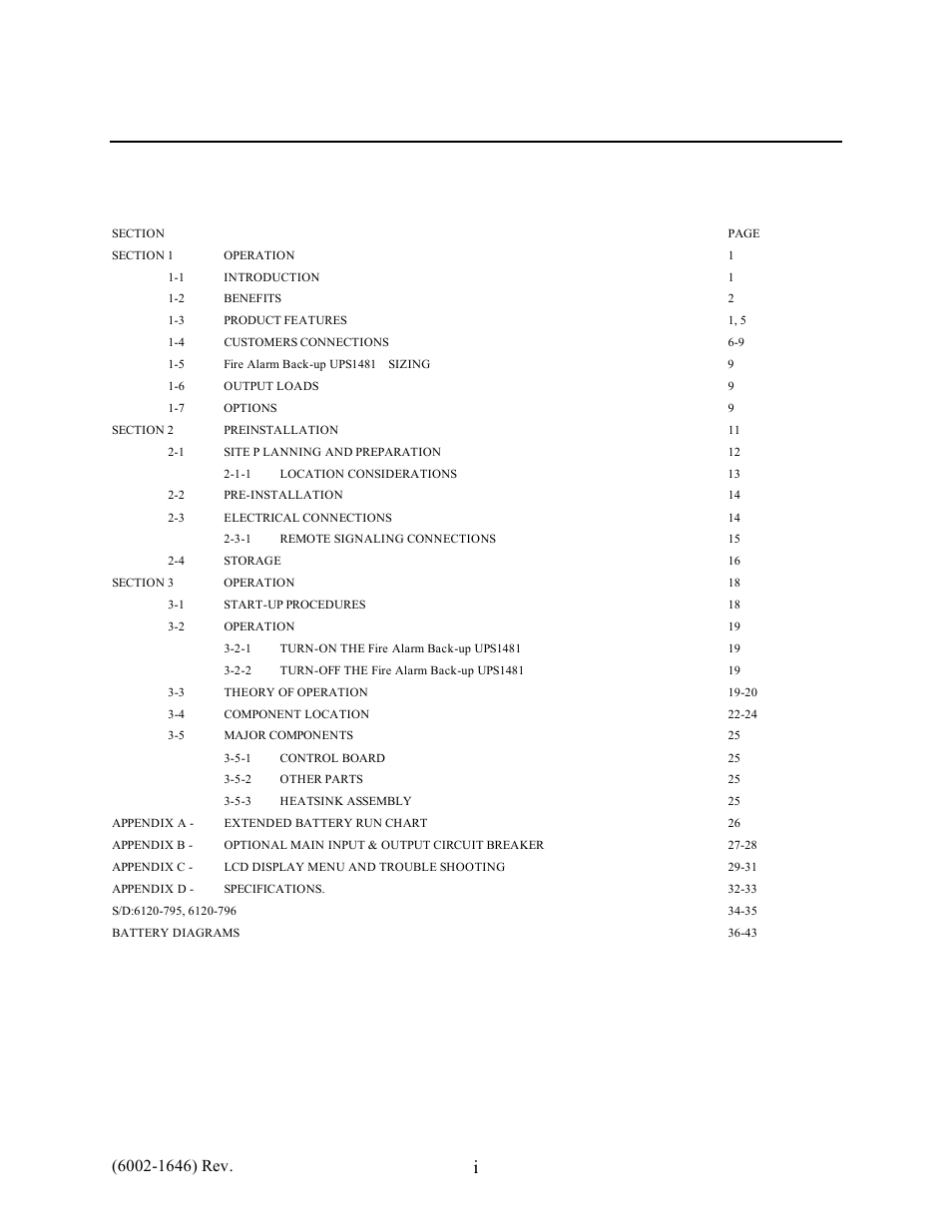 Online power, Table of c ontents | IBM Fire Alarm Back-up UPS1481 UNIT User Manual | Page 5 / 50