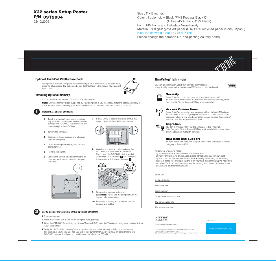 X32 series setup poster p/n | IBM THINKPAD P/N 39T2034 User Manual | Page 2 / 2
