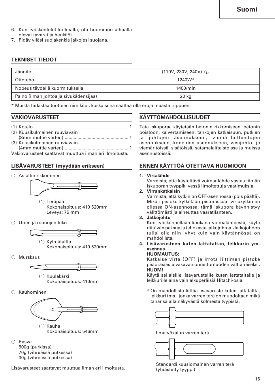 Suomi | ICON Enterprises H 70SD User Manual | Page 17 / 26