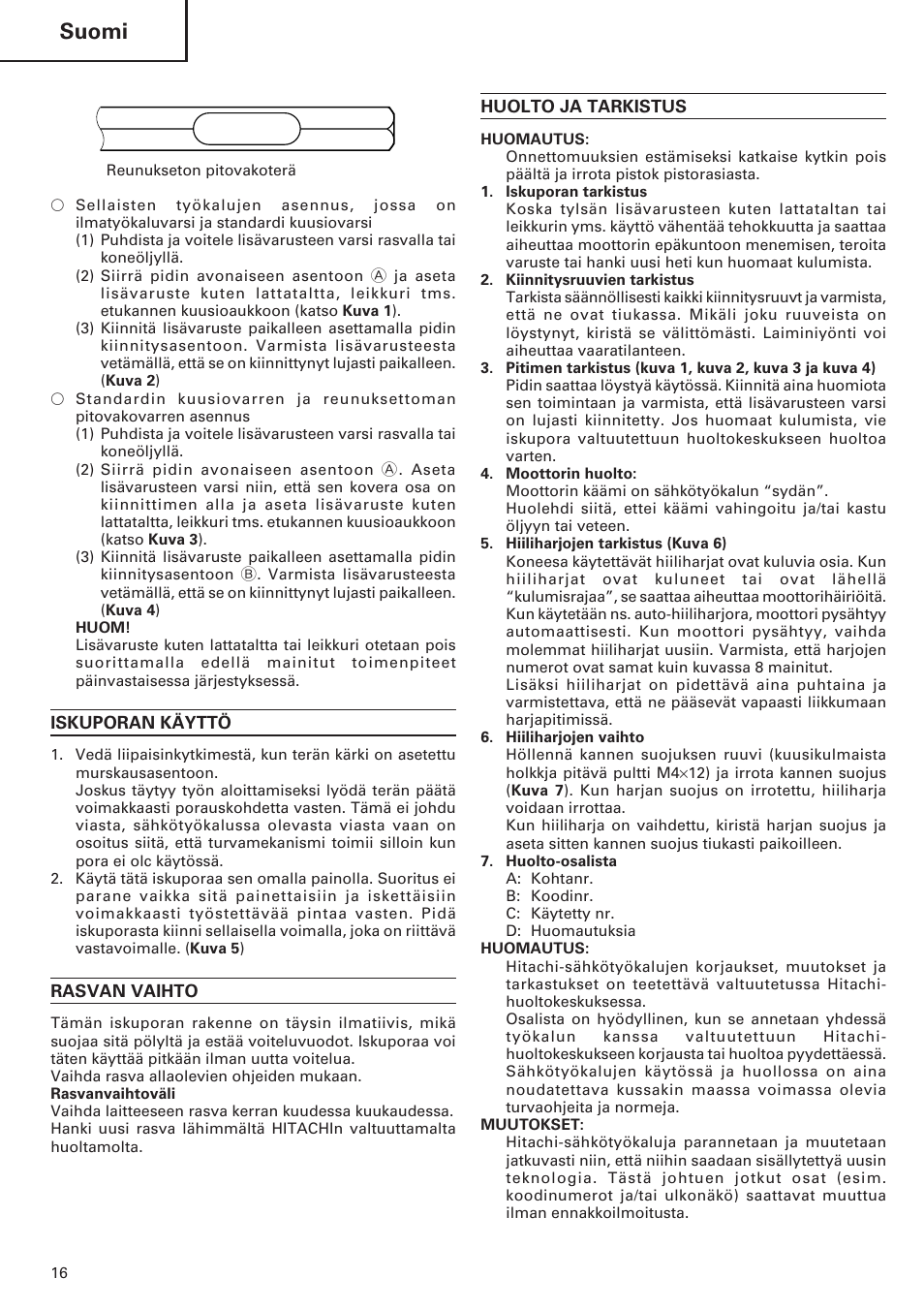 Suomi | ICON Enterprises H 70SD User Manual | Page 18 / 26