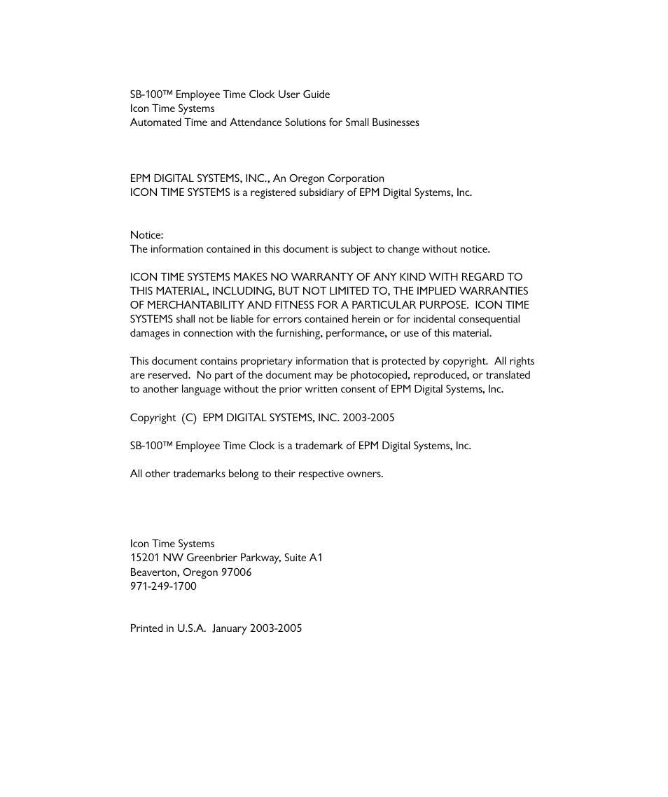 ICON Enterprises EMPLOYEE TIME CLOCK SB-100 User Manual | Page 2 / 16