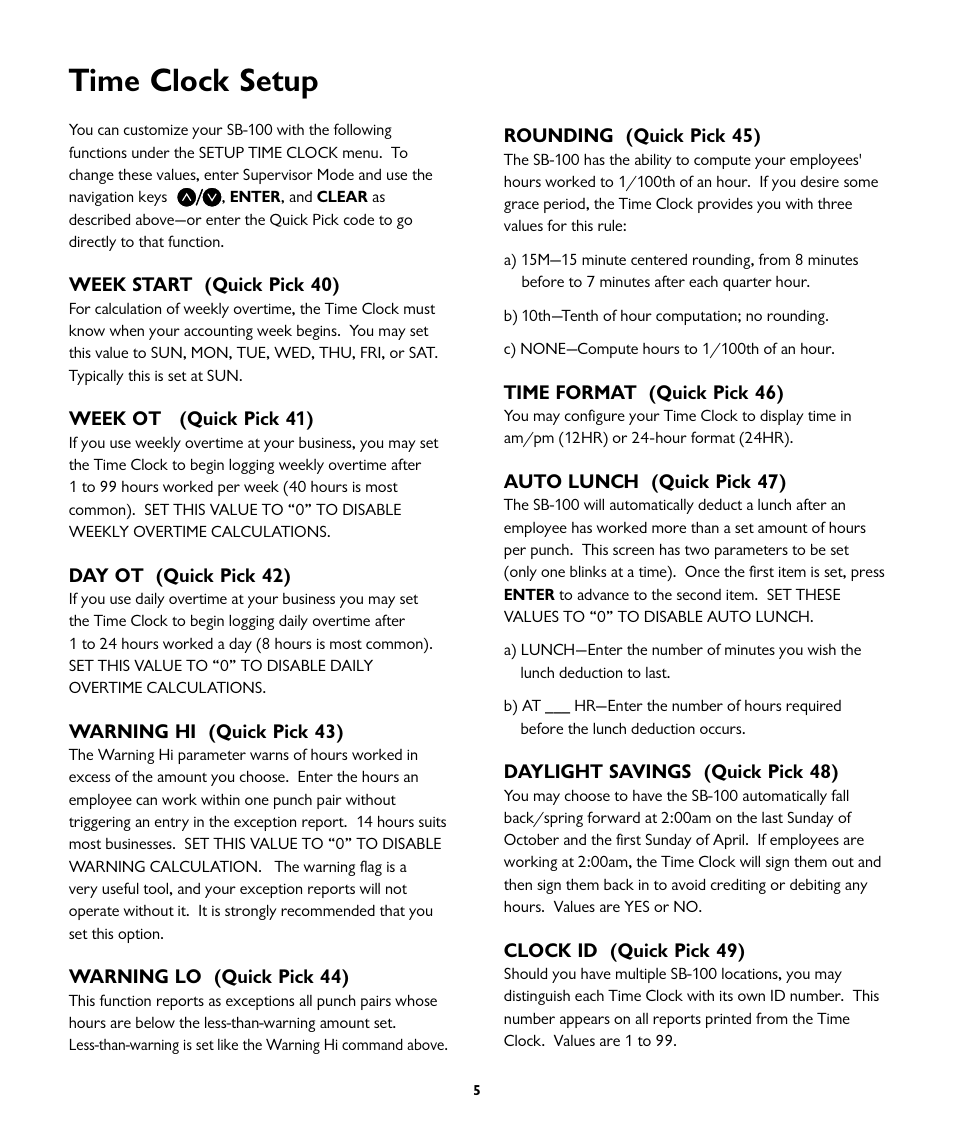 Time clock setup | ICON Enterprises EMPLOYEE TIME CLOCK SB-100 User Manual | Page 8 / 16