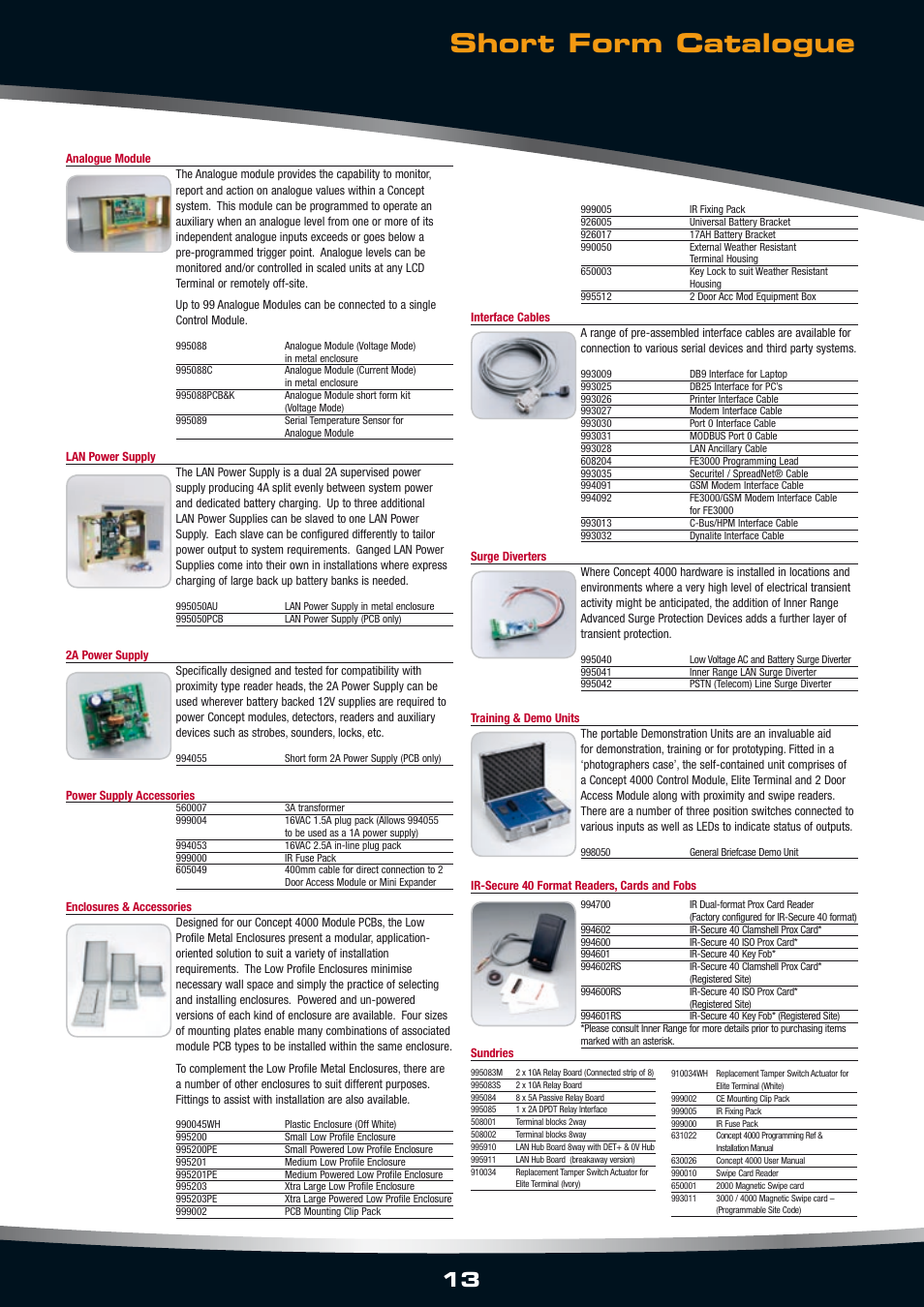 Short form catalogue | Inner Space Systems CONCEPT 4000 User Manual | Page 13 / 16