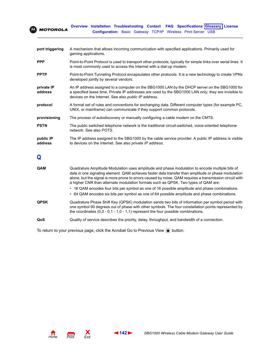 Pptp, Protocols, Public ip | Address, Qpsk | Iomega SBG1000 User Manual | Page 148 / 154