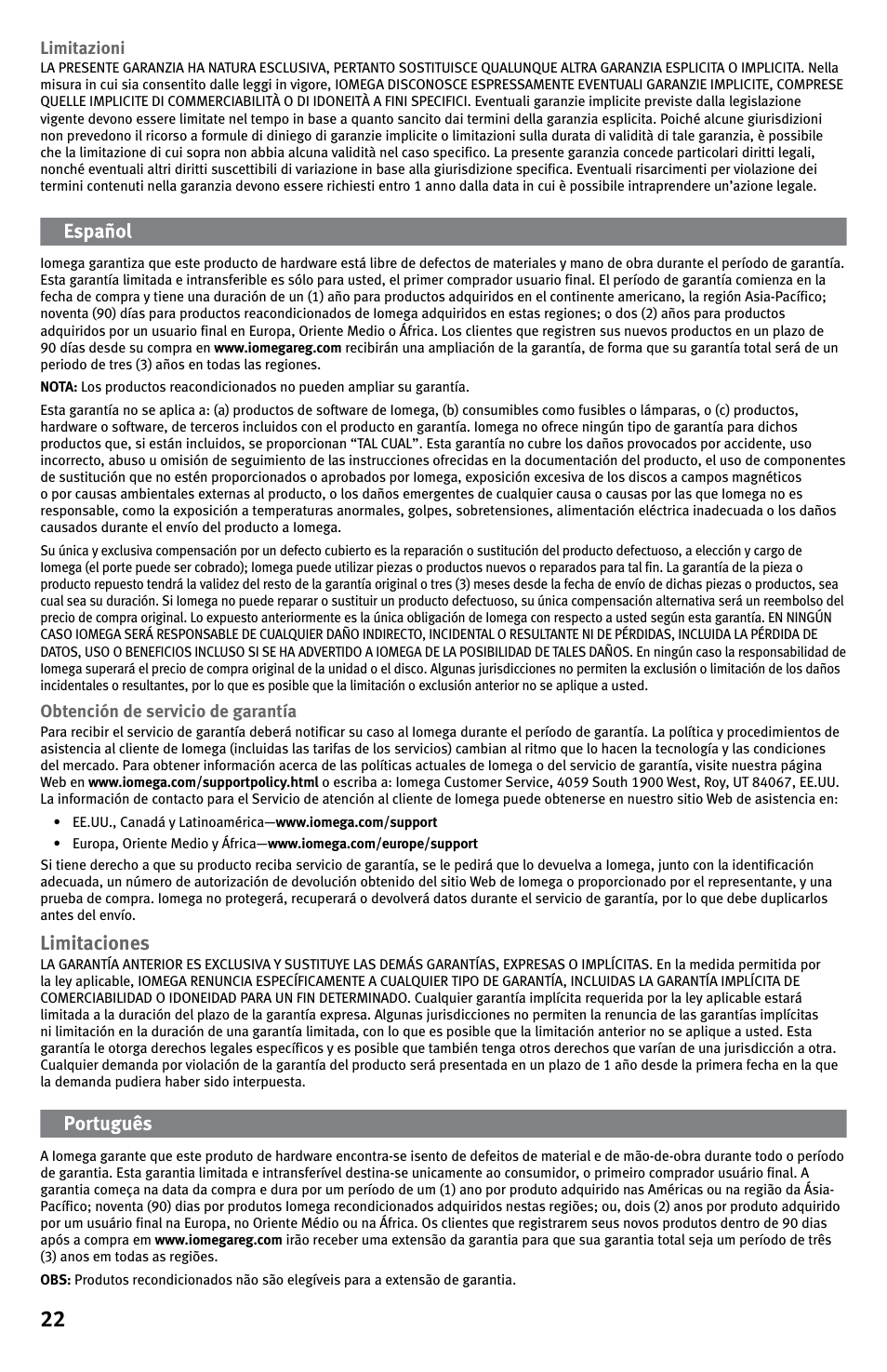 Limitaciones | Iomega EN61000-3-2 User Manual | Page 22 / 32