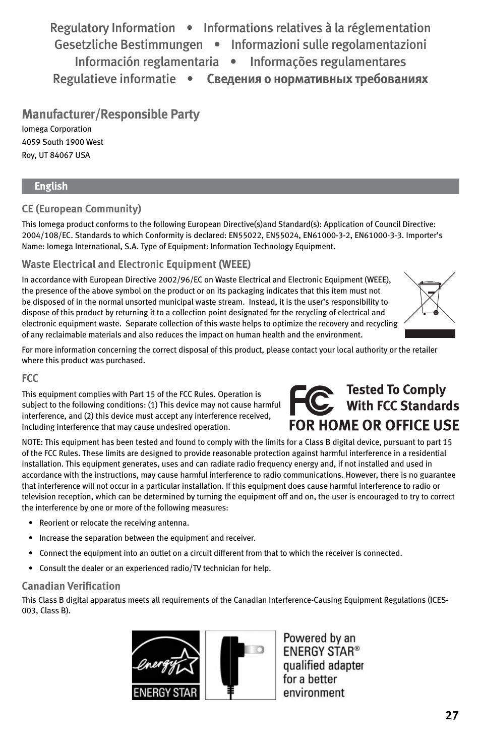 Iomega EN61000-3-2 User Manual | Page 27 / 32