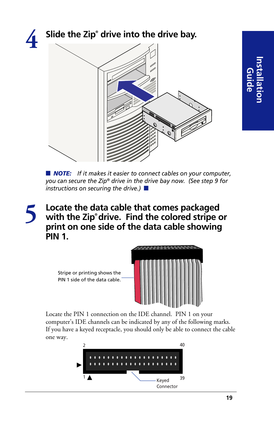 Installation guide slide the zip, Drive into the drive bay | Iomega 03798300 User Manual | Page 19 / 48