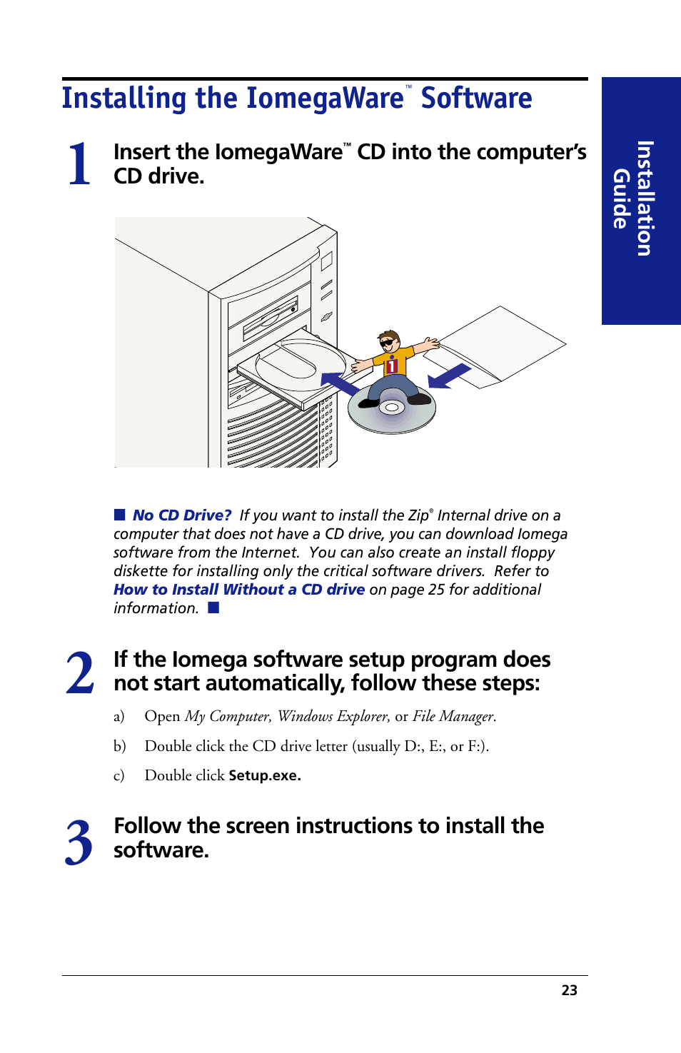 Installing the iomegaware, Software | Iomega 03798300 User Manual | Page 23 / 48