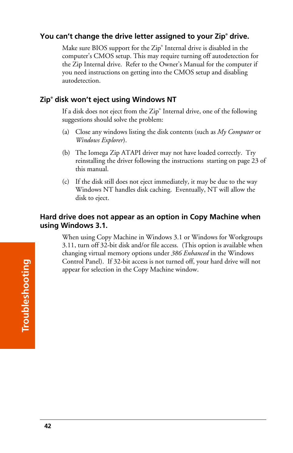 Tr oubleshooting | Iomega 03798300 User Manual | Page 42 / 48