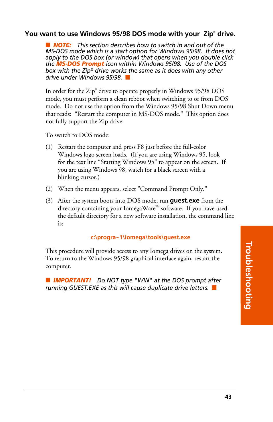 Tr oubleshooting | Iomega 03798300 User Manual | Page 43 / 48
