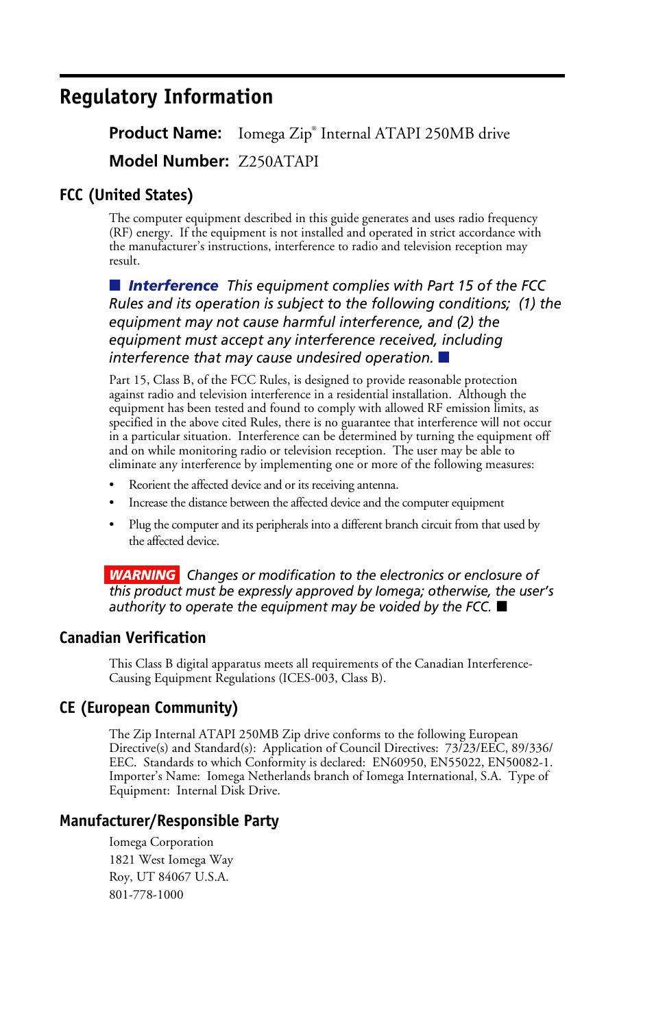 Regulatory information | Iomega 03798300 User Manual | Page 47 / 48
