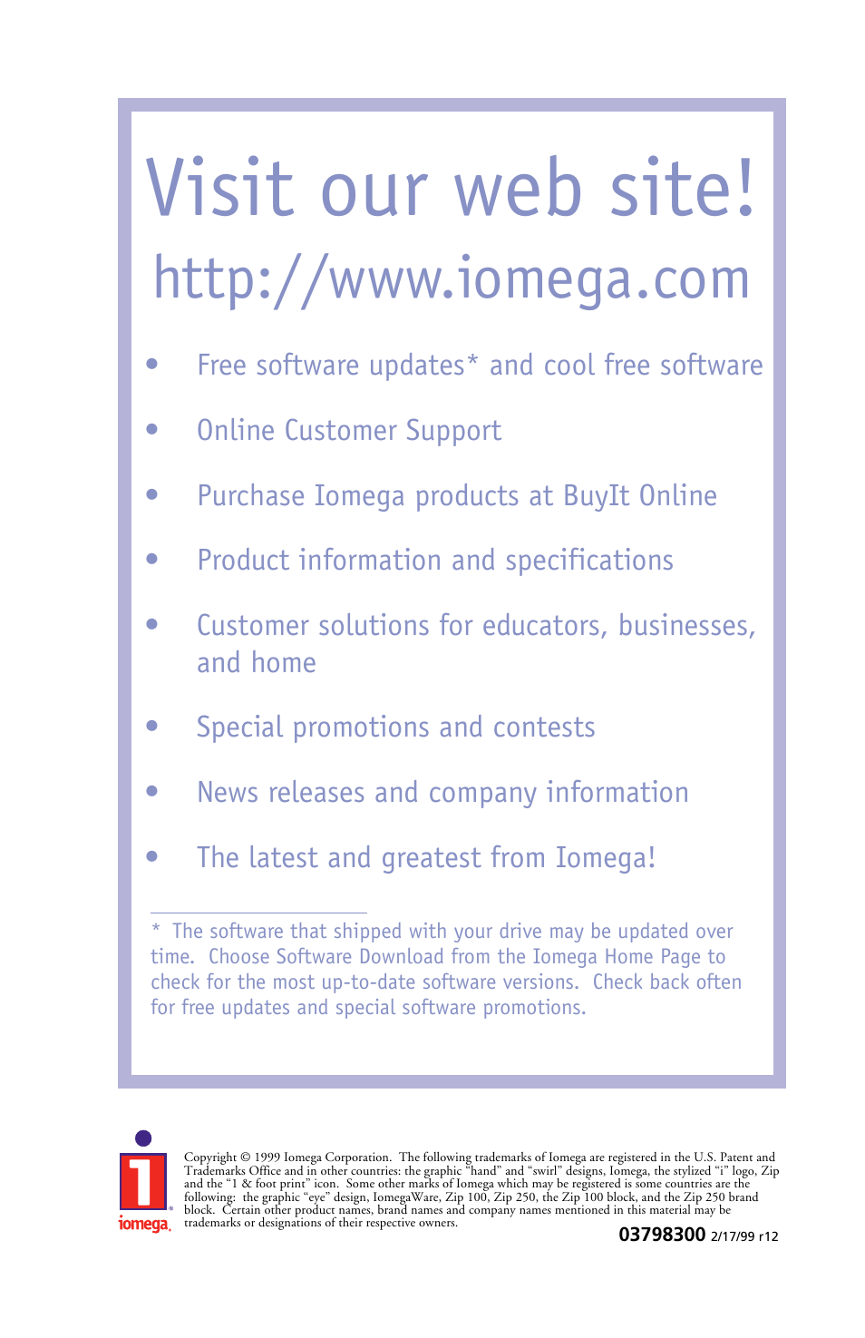 Visit our web site | Iomega 03798300 User Manual | Page 48 / 48