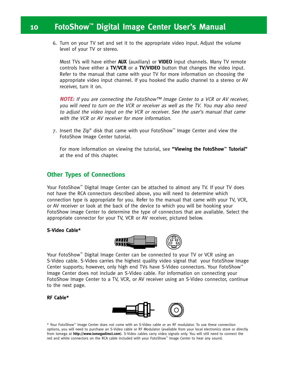 10 fotoshow, Digital image center user’s manual, Other types of connections | Iomega FotoShow Digital Image Center User Manual | Page 10 / 68