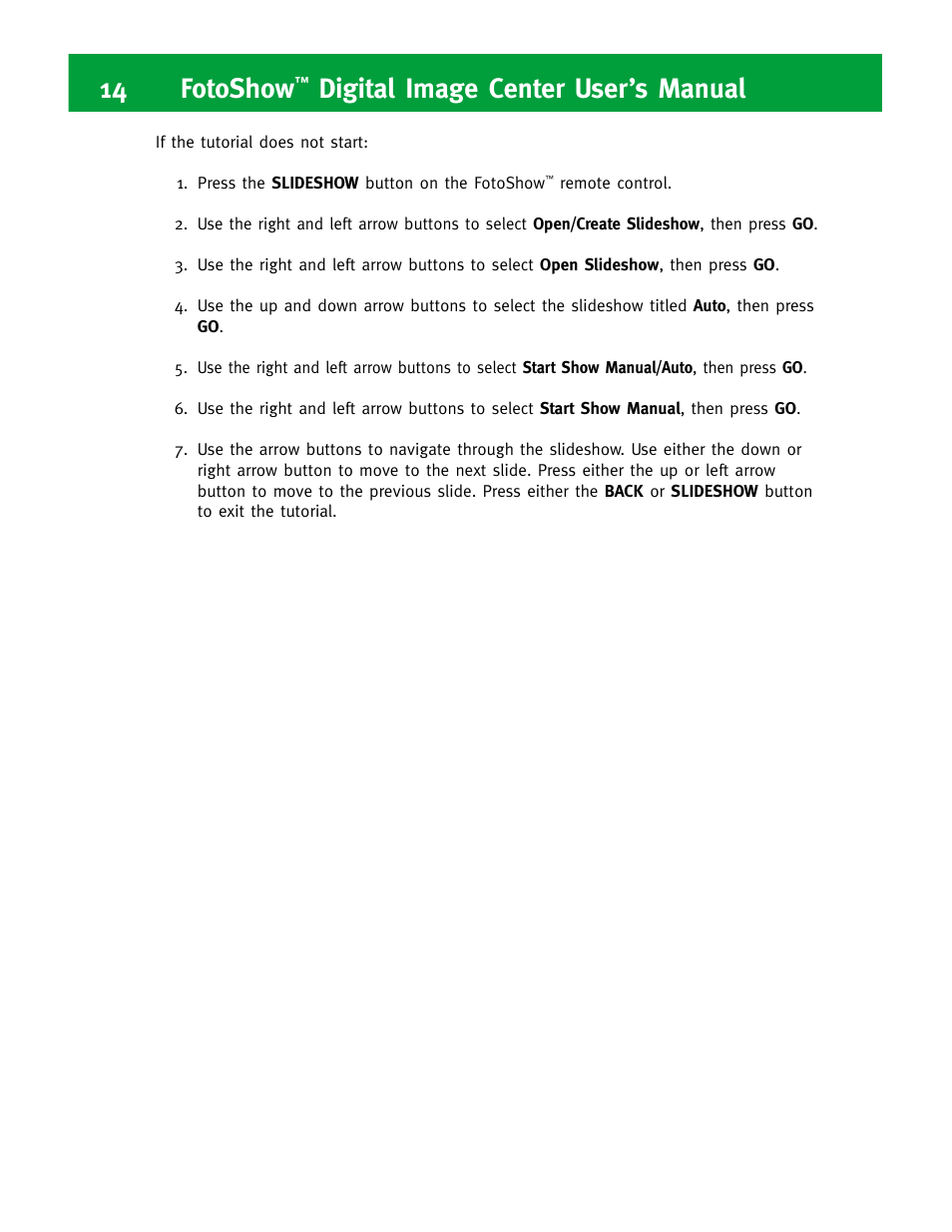 14 fotoshow, Digital image center user’s manual | Iomega FotoShow Digital Image Center User Manual | Page 14 / 68