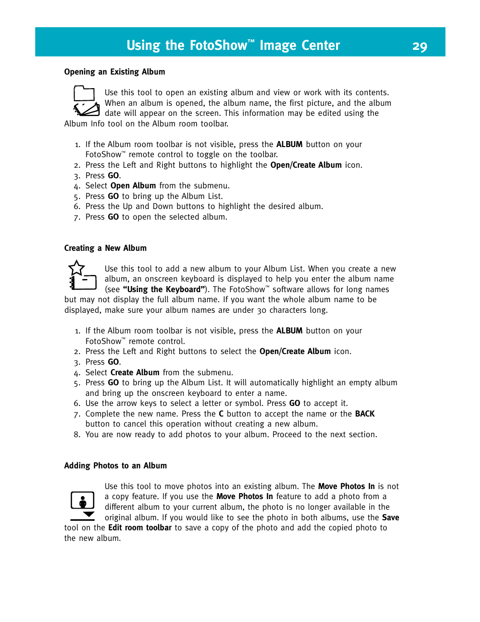 Using the fotoshow, Image center 29 | Iomega FotoShow Digital Image Center User Manual | Page 29 / 68