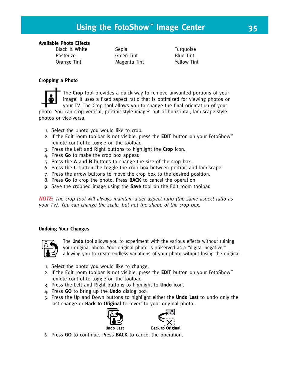 Using the fotoshow, Image center 35 | Iomega FotoShow Digital Image Center User Manual | Page 35 / 68