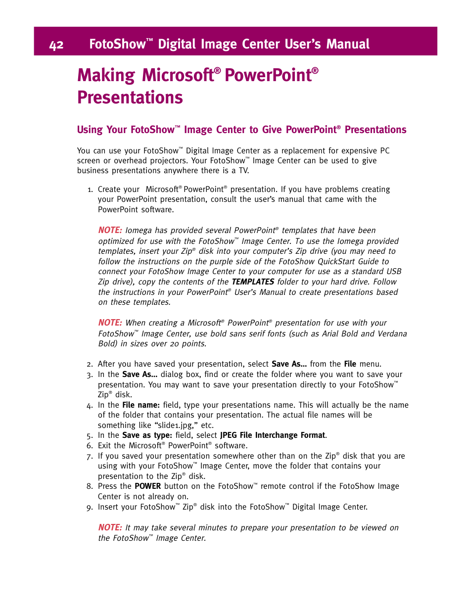 Making microsoft, Powerpoint, Presentations | 42 fotoshow, Digital image center user’s manual, Using your fotoshow, Image center to give powerpoint | Iomega FotoShow Digital Image Center User Manual | Page 42 / 68