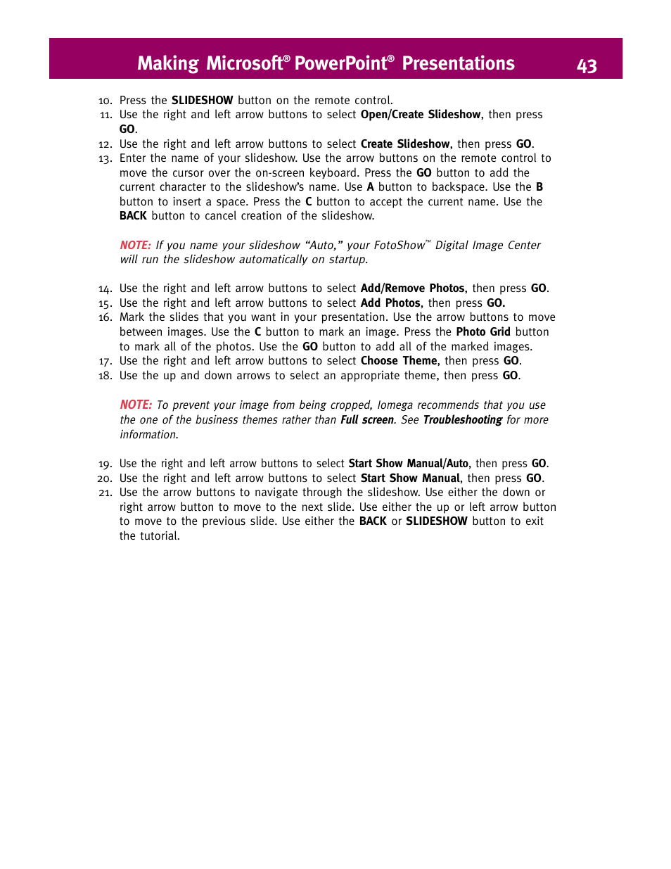 Making microsoft, Powerpoint, Presentations 43 | Iomega FotoShow Digital Image Center User Manual | Page 43 / 68
