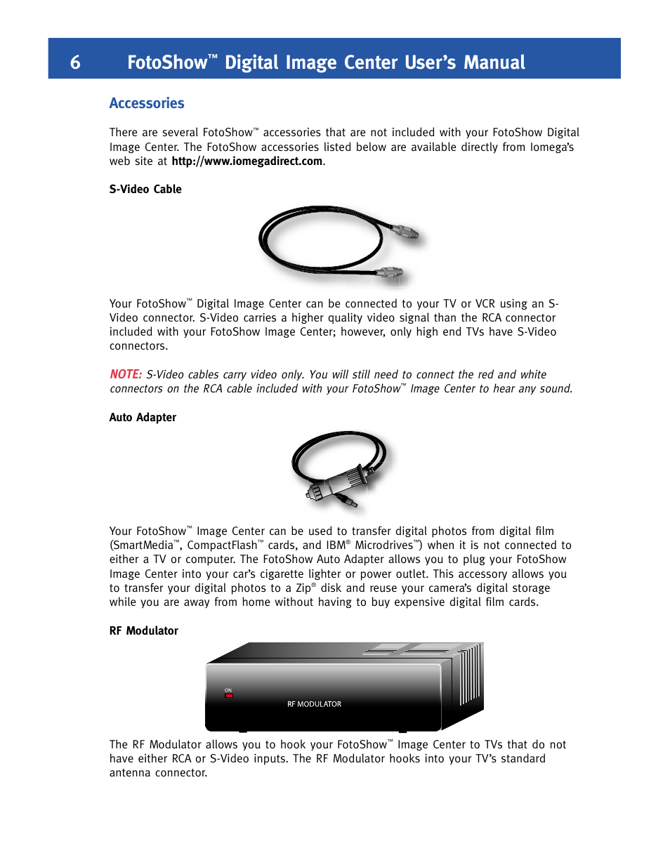 6fotoshow, Digital image center user’s manual, Accessories | Iomega FotoShow Digital Image Center User Manual | Page 6 / 68