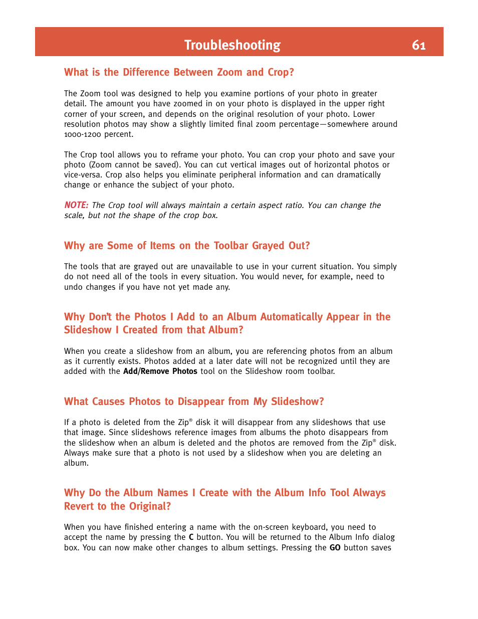 Troubleshooting 61 | Iomega FotoShow Digital Image Center User Manual | Page 61 / 68