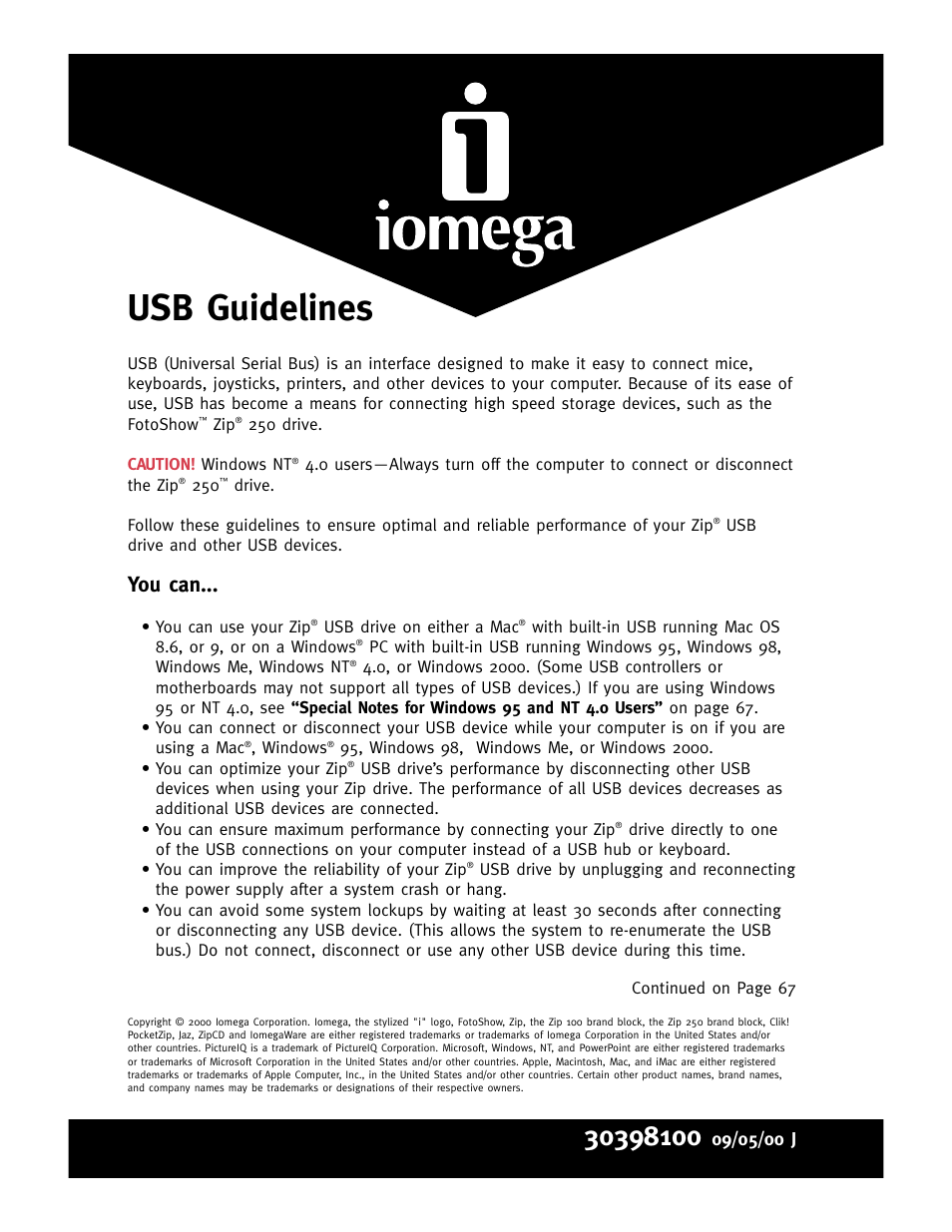 Usb guidelines, You can | Iomega FotoShow Digital Image Center User Manual | Page 68 / 68