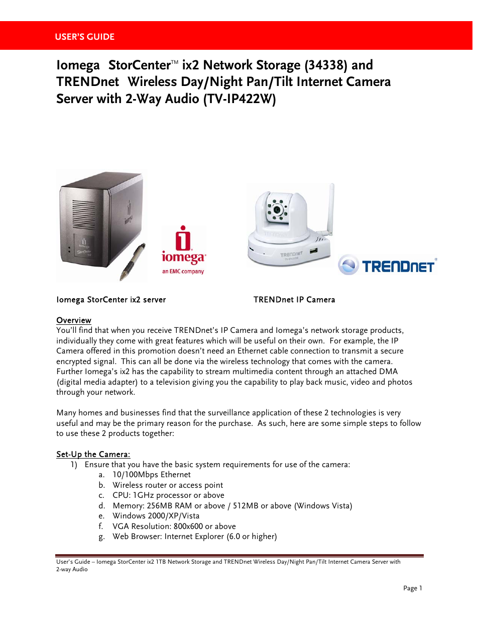 Iomega TRENDNET TV-IP422W User Manual | 7 pages