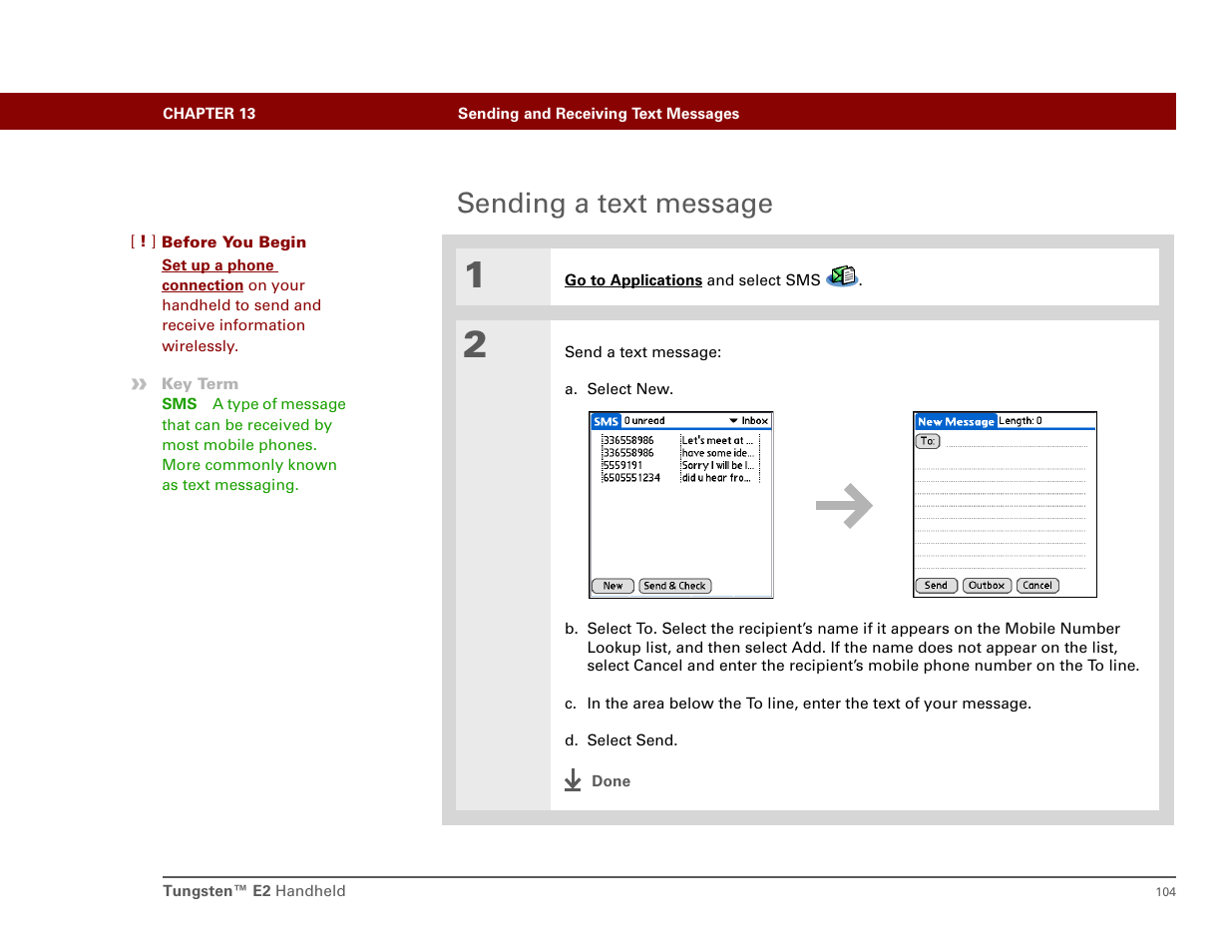 Sending a text message | Int'l Wireless E2 User Manual | Page 113 / 159