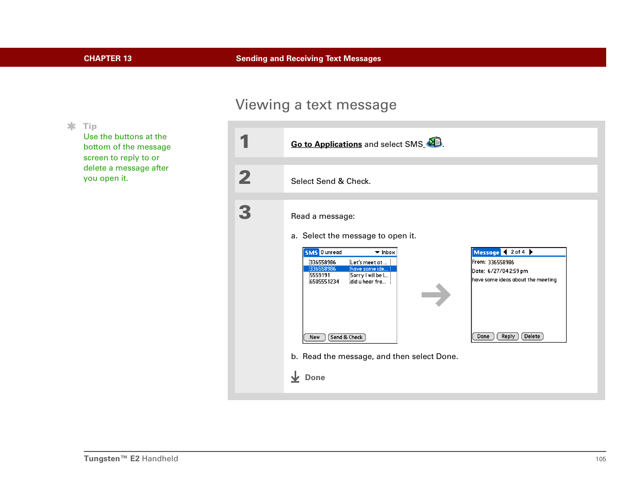 Viewing a text message | Int'l Wireless E2 User Manual | Page 114 / 159