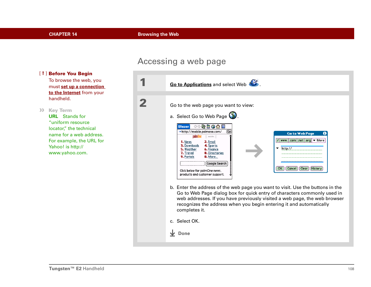 Enter a url in, Accessing a web page | Int'l Wireless E2 User Manual | Page 117 / 159