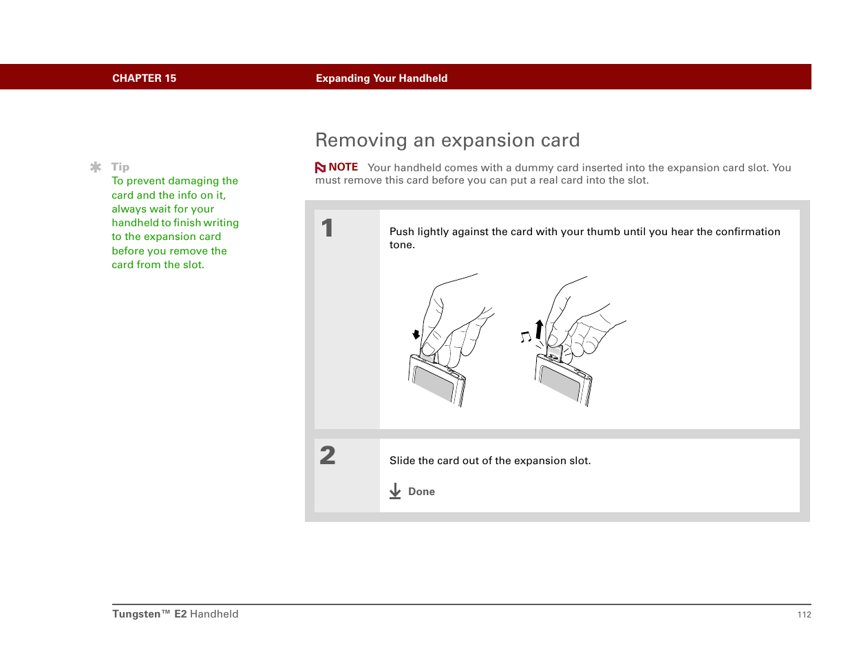 Removing an expansion card | Int'l Wireless E2 User Manual | Page 121 / 159