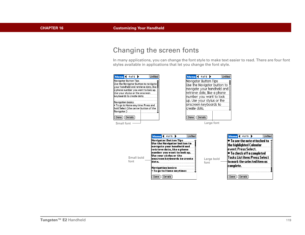 Changing the screen fonts | Int'l Wireless E2 User Manual | Page 128 / 159