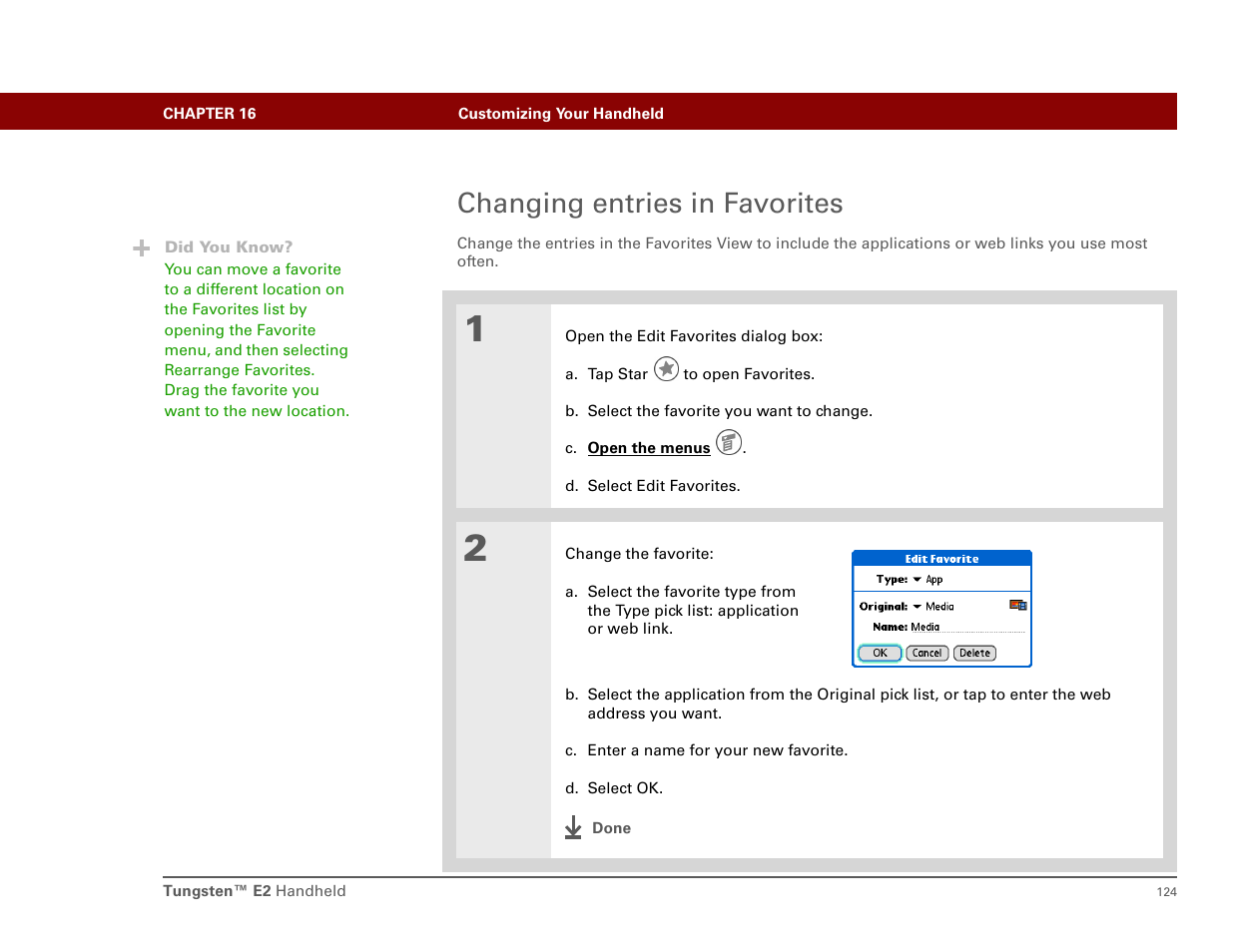 Changing entries in favorites | Int'l Wireless E2 User Manual | Page 133 / 159