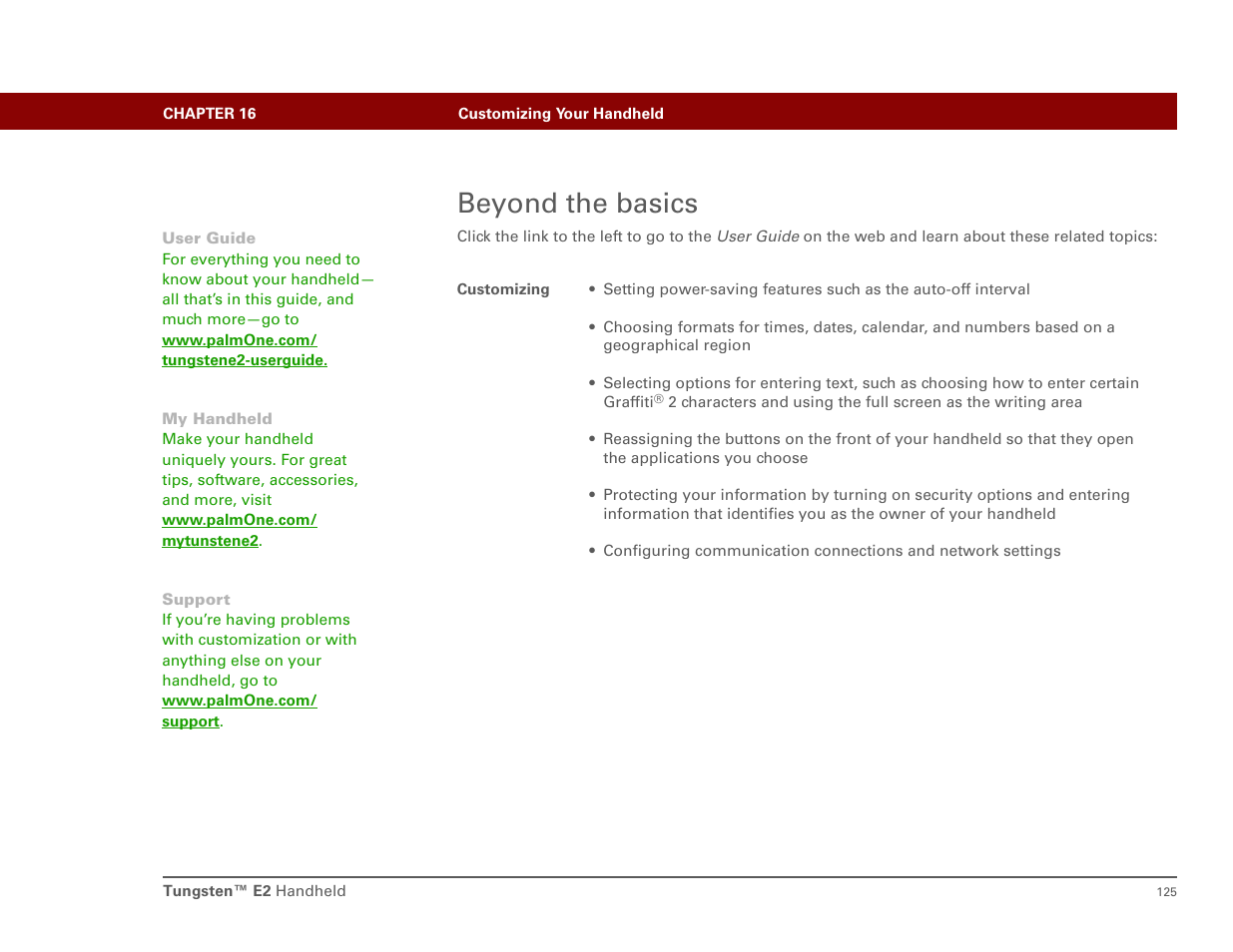 Beyond the basics | Int'l Wireless E2 User Manual | Page 134 / 159