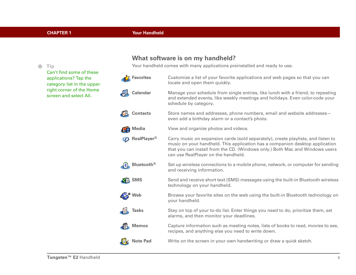 What software is on my handheld | Int'l Wireless E2 User Manual | Page 14 / 159