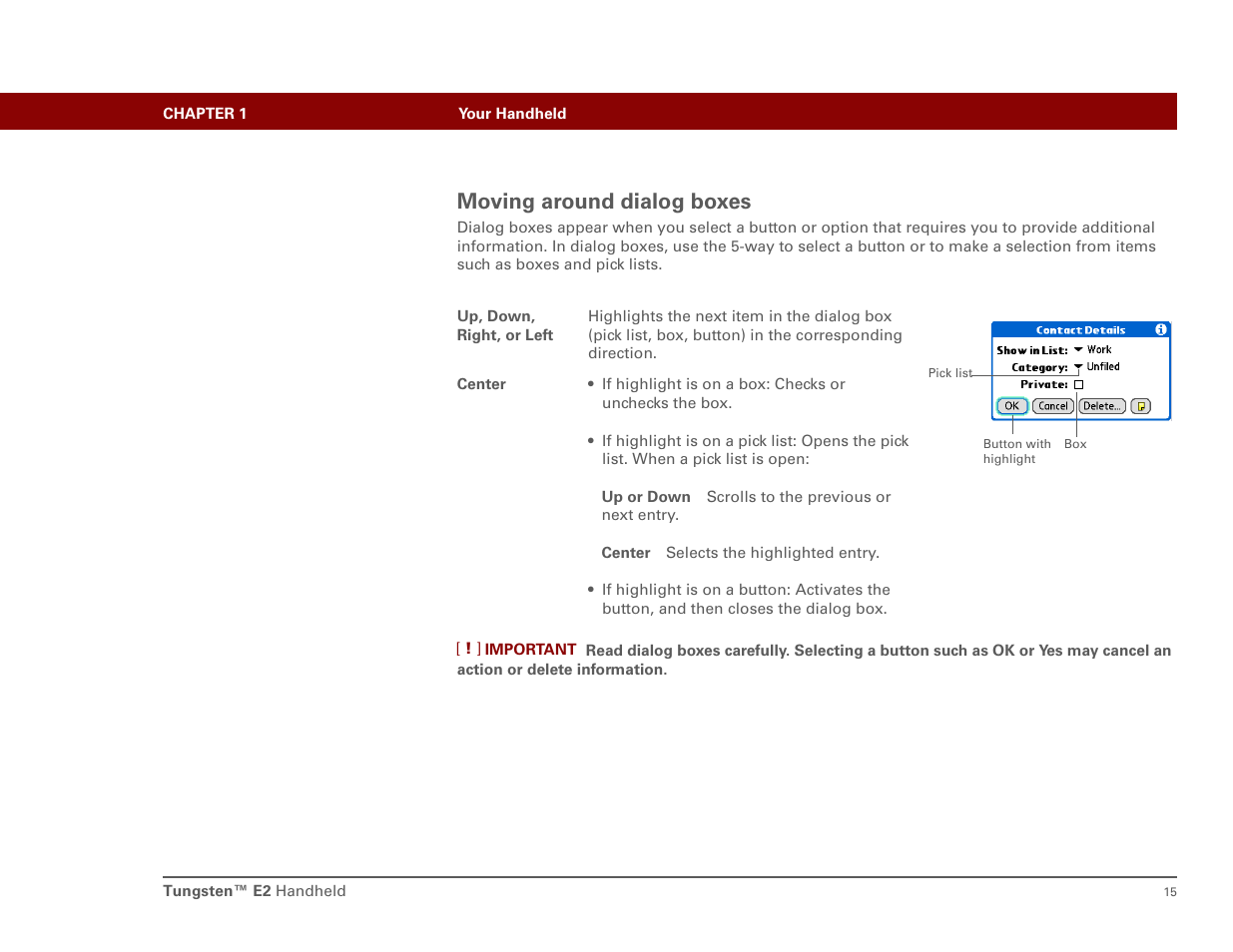 Moving around dialog boxes | Int'l Wireless E2 User Manual | Page 24 / 159